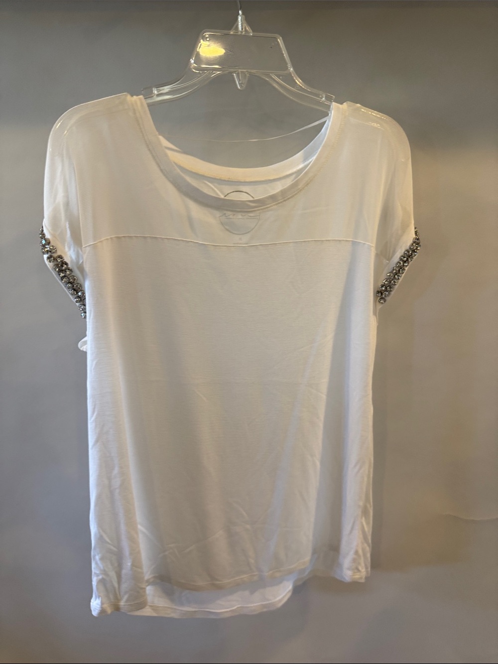 INC International Concepts White Short-Sleeve Embellished Sleeve Top
